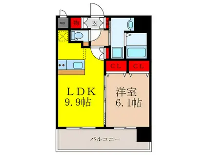 スプランディッド江坂駅前(1LDK/9階)の間取り写真