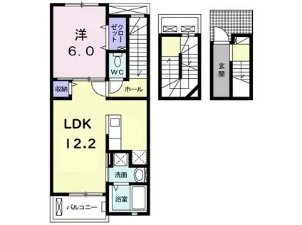 キャッスルクロスII(1LDK/3階)の間取り写真