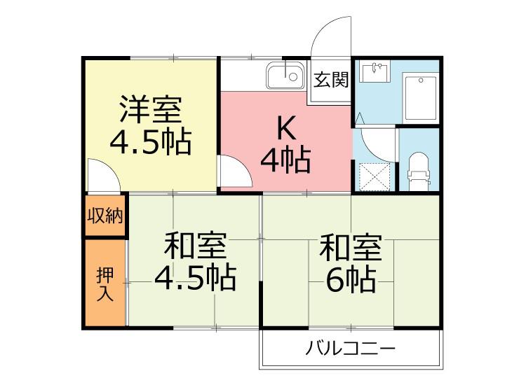 藤沢ハイツ(3DK/2階)の間取り写真