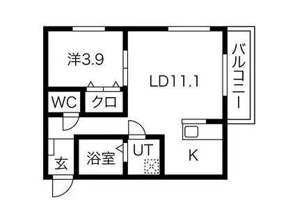 GRIN AT 道徳(1LDK/3階)の間取り写真