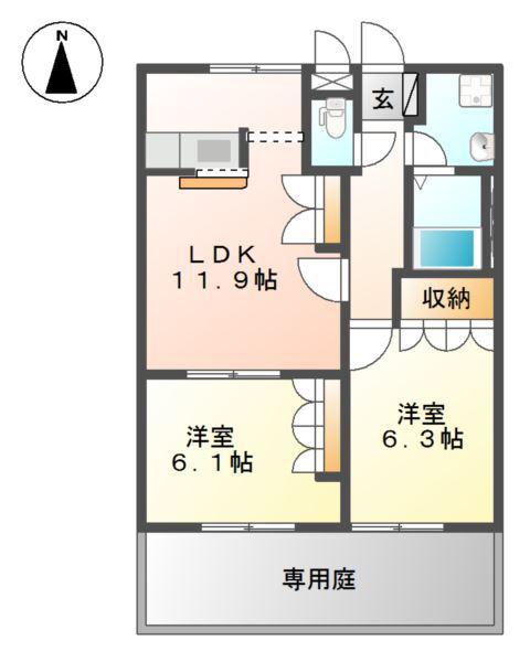 グリーンパークB(2LDK/1階)の間取り写真