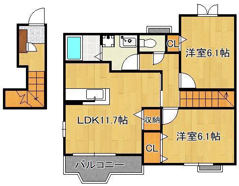 クレストール葛原(2LDK/2階)の間取り写真