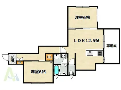 雪御所ハイツ(2LDK/1階)の間取り写真