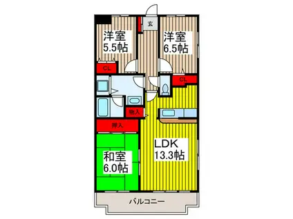 ロイヤルヒルズ高砂(3LDK/4階)の間取り写真