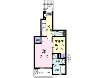 ファーストヒルズ(1K/1階)の間取り写真