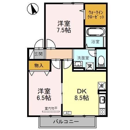 グランルミエールB棟(2DK/2階)の間取り写真