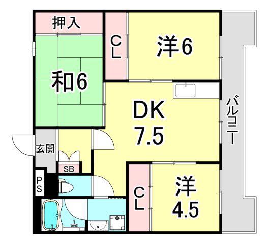 門戸パレス(3DK/4階)の間取り写真