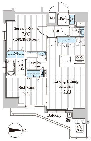 TOTSU RESIDENCE KAMINARIMON(1SLDK/14階)の間取り写真