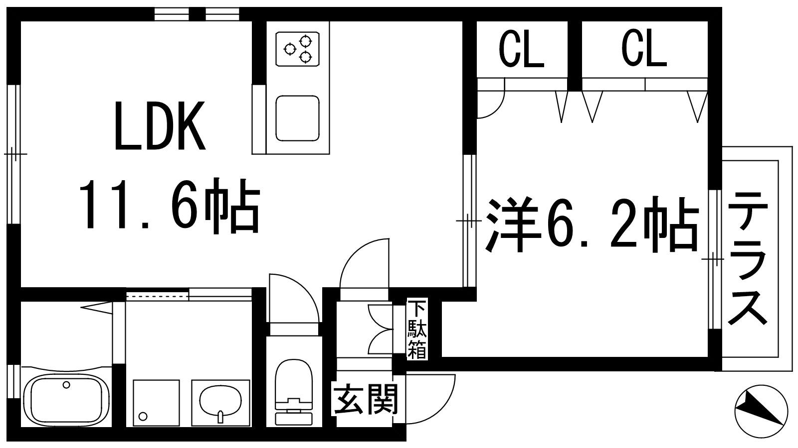 パラドール宝塚(1LDK/1階)の間取り写真