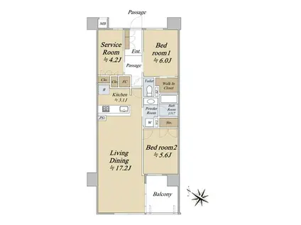 イニシア桂大橋(2SLDK/2階)の間取り写真