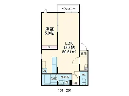 GRADUS打越町(1LDK/1階)の間取り写真