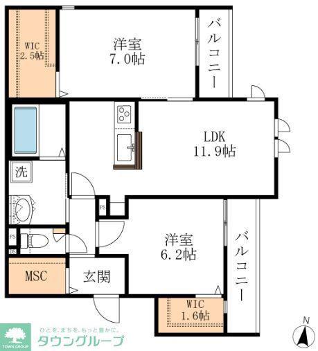 プライア桜山(2LDK/2階)の間取り写真