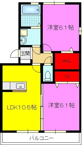 グレース中谷B棟(2LDK/2階)の間取り写真
