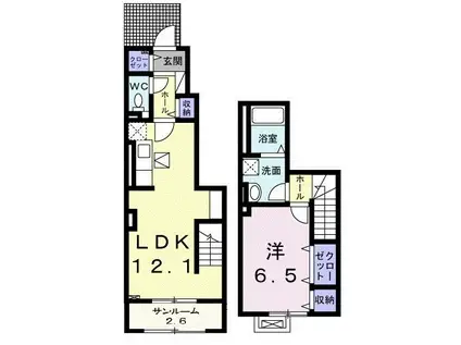 ウエスト グレイス(1LDK/1階)の間取り写真