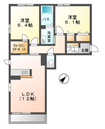 シャーメゾン ベルクムント(2LDK/3階)の間取り写真