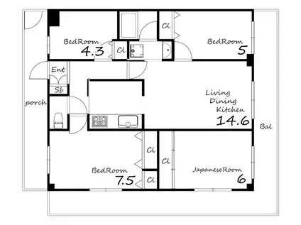 ビックウェーブビル(4LDK/3階)の間取り写真