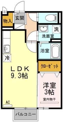 アクシス南島田D(1LDK/2階)の間取り写真