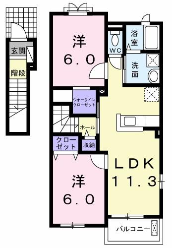 ニューカレントA(2LDK/2階)の間取り写真