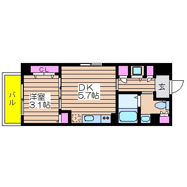 サニーハウス南堀江(1DK/9階)の間取り写真