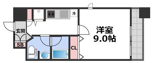 カスタリア堺筋本町(1K/2階)の間取り写真