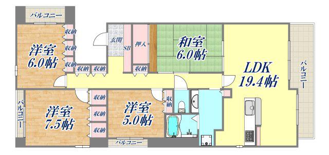 アーバンビュー甲子園口北町(4LDK/6階)の間取り写真