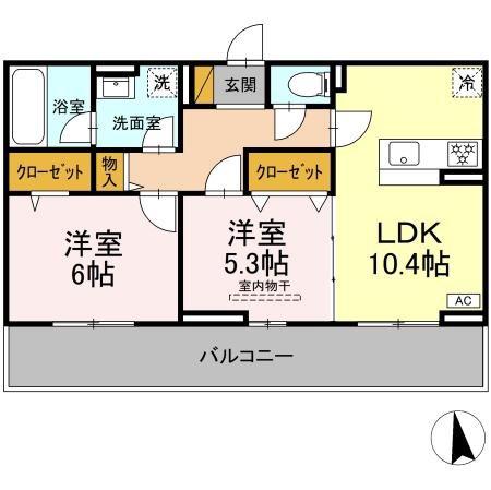 フェリシア(2LDK/3階)の間取り写真