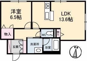 ベレオ北矢三(1LDK/1階)の間取り写真