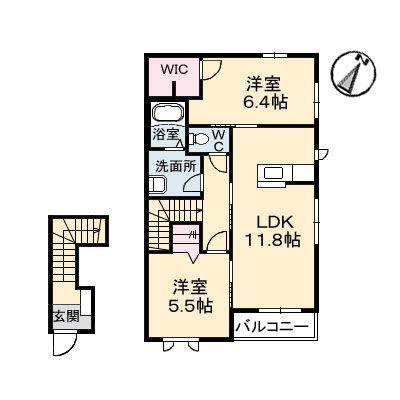 クレール和庄(2LDK/2階)の間取り写真
