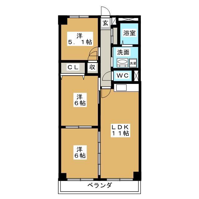 クレアージュ小田(3LDK/4階)の間取り写真