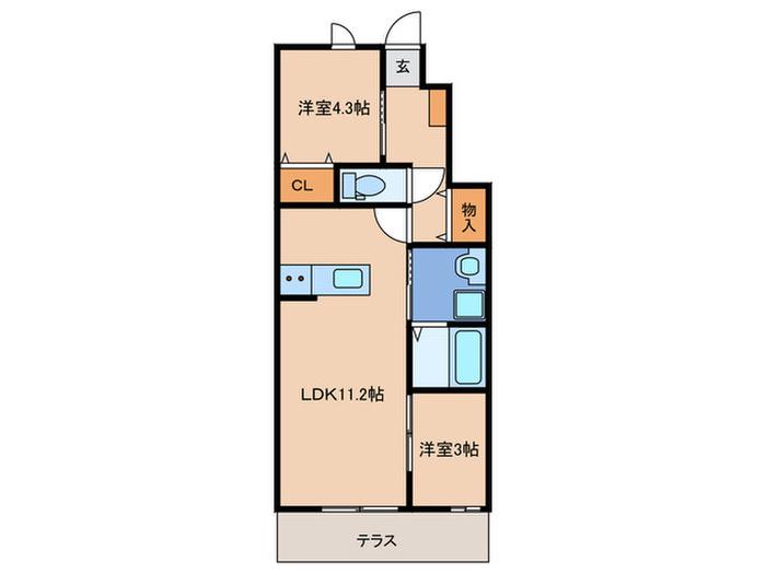 津屋崎1丁目AP(2LDK/1階)の間取り写真
