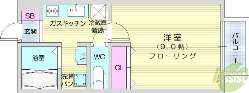 モナリエ(1K/2階)の間取り写真