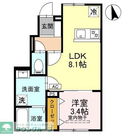 RELUXIA B(1LDK/1階)の間取り写真