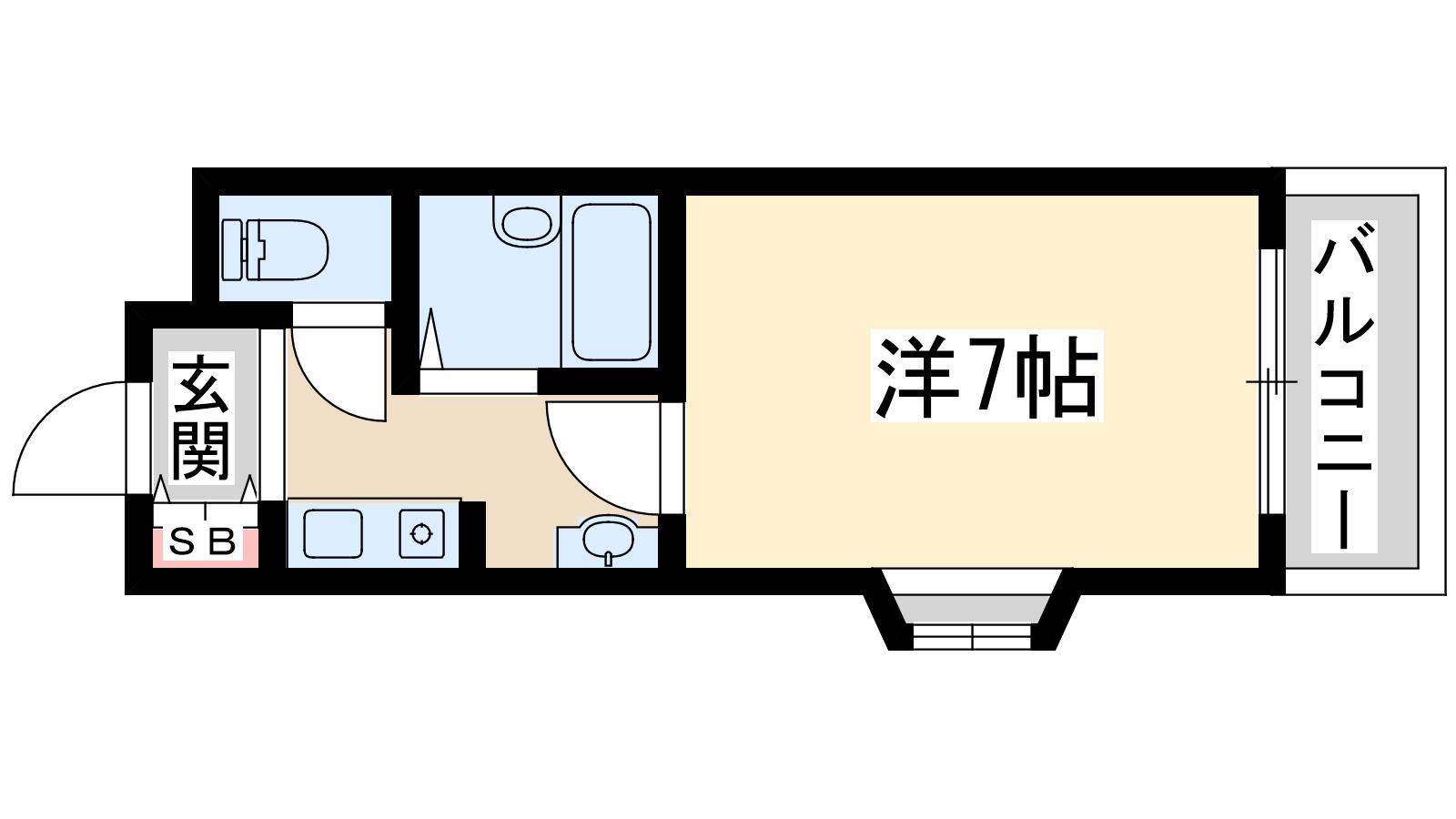 シャトレ豊津1(1K/4階)の間取り写真