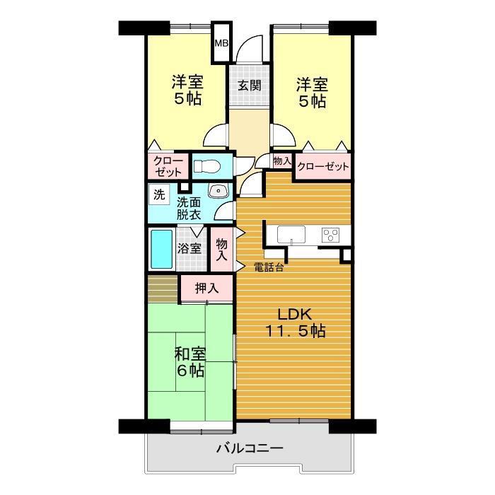 アーベインヒルズ向洋B棟(3LDK/5階)の間取り写真