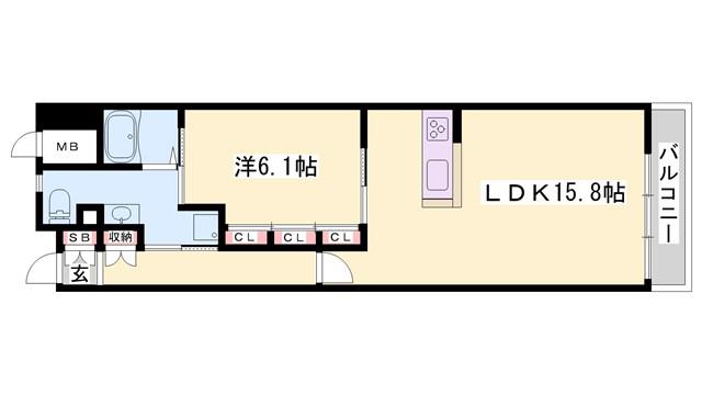 キャッスルコート博労町(1LDK/6階)の間取り写真