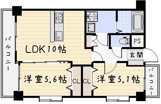 J-スクエア(2LDK/8階)の間取り写真