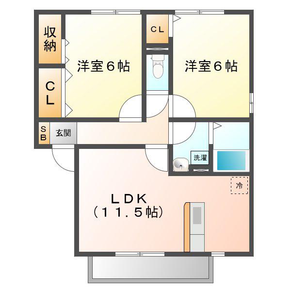 カーサハーモニー A棟(2LDK/1階)の間取り写真