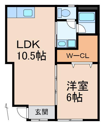 TJ福島(1LDK/1階)の間取り写真