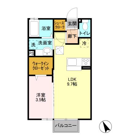 エンベ リーザB(1LDK/2階)の間取り写真