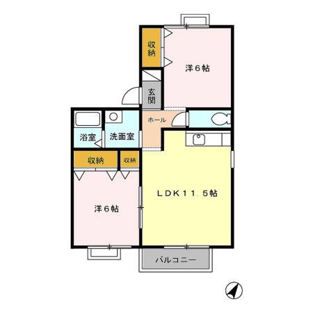 ラークヴィラ・トバリ(2LDK/2階)の間取り写真
