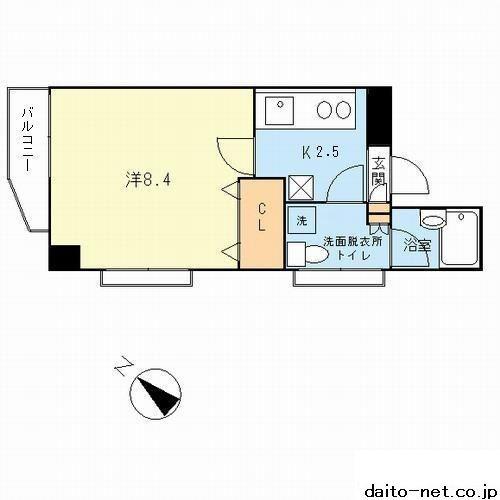 ライフゾーン玉川(1K/6階)の間取り写真