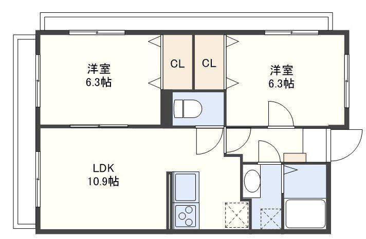 CASA永昌館(2LDK/2階)の間取り写真