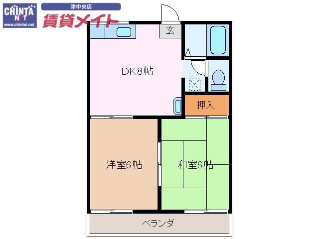 サニーライフ栗真三重大学前(2DK/2階)の間取り写真