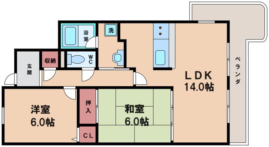 カワデンセントリックハイツ(2LDK/5階)の間取り写真