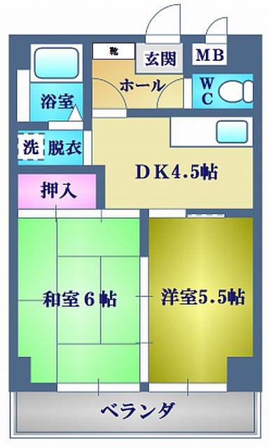 オークハイム(2DK/3階)の間取り写真