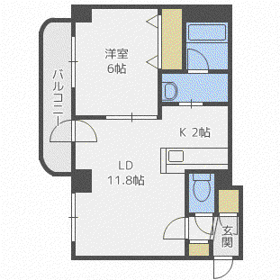 グリーンアップル(1LDK/2階)の間取り写真