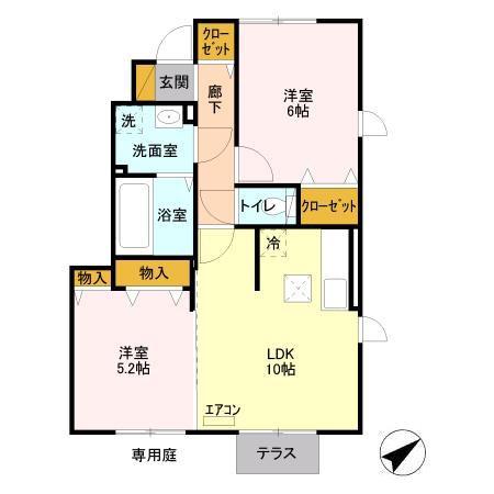 カーサ・ドマーニB(2LDK/1階)の間取り写真