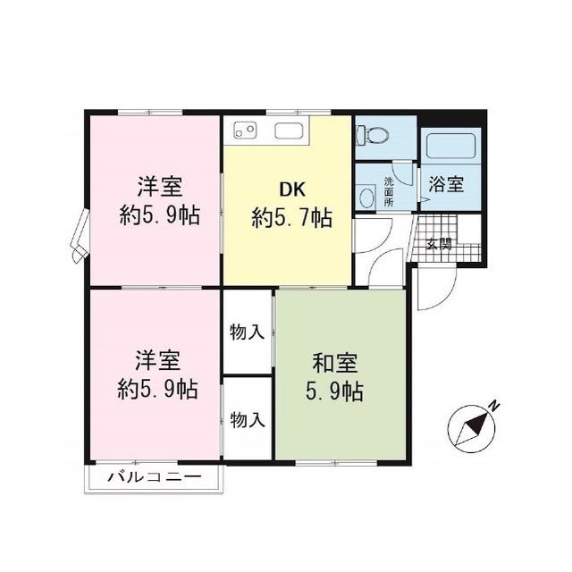 リバーサイド中島B(3DK/2階)の間取り写真