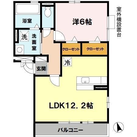 リヴィエール諏訪森(1LDK/2階)の間取り写真