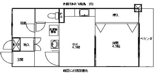 水前寺ルイビル飛鳥(1DK/2階)の間取り写真